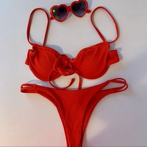 Red Underwire Tie Cheeky Bikini